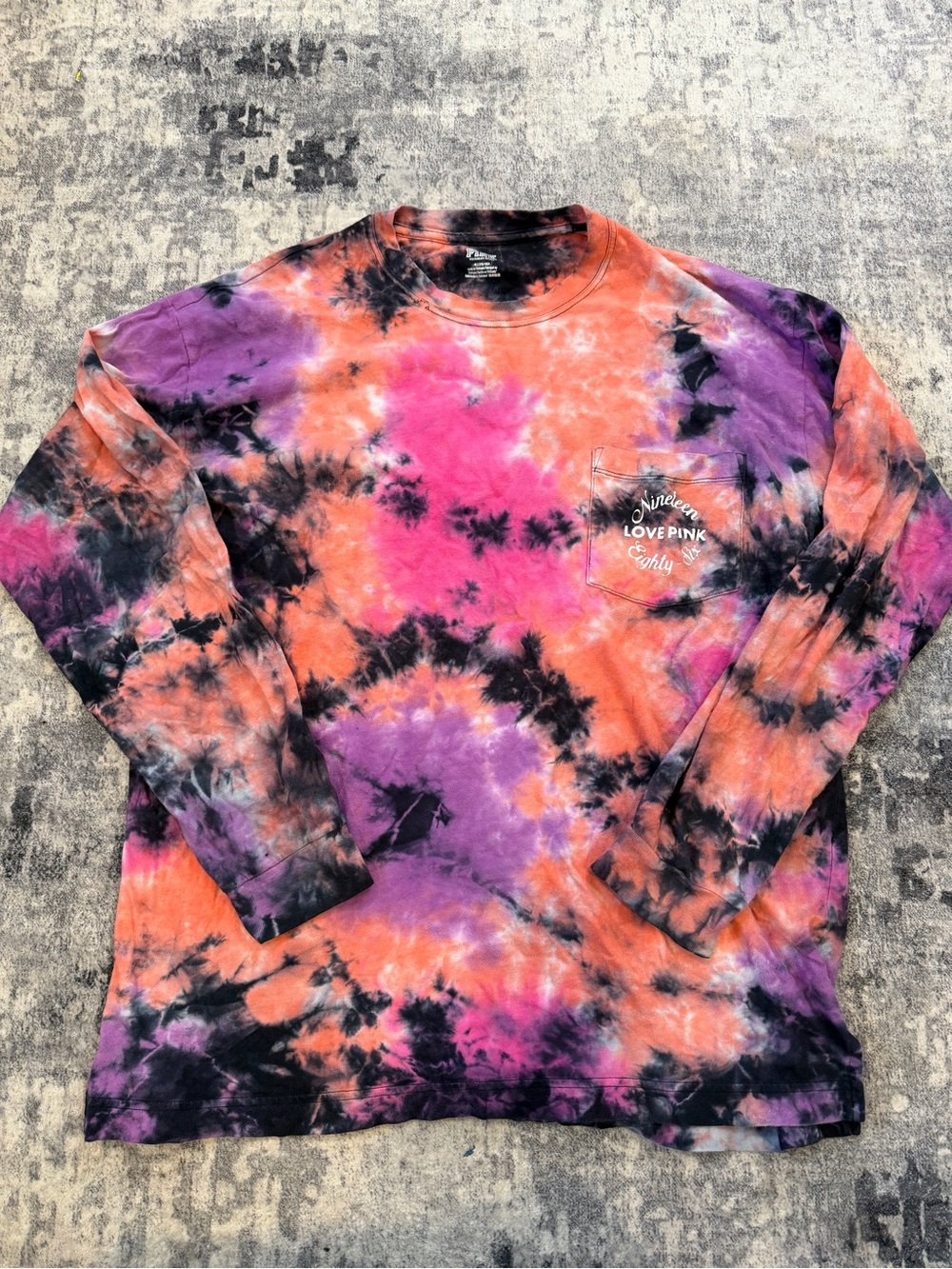Victoria's Secret PINK Tie-Dye Long Sleeve Pocket Tee in Pink, Orange & Purple